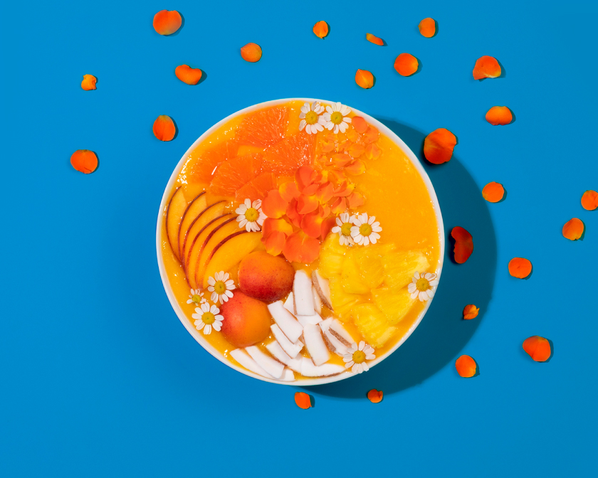 Smoothie bowl with peach and other fruits