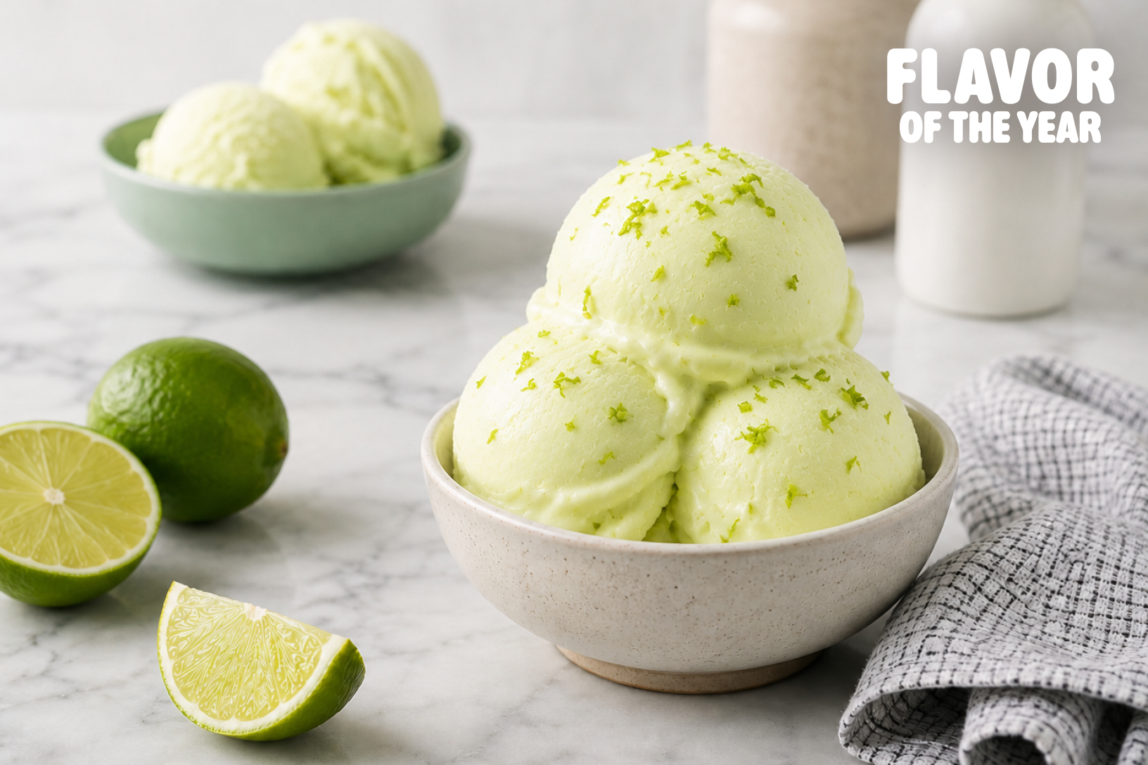 scoops of Kiwi Lime Ice Cream in the kitchen - entry for Flavor of the Year 