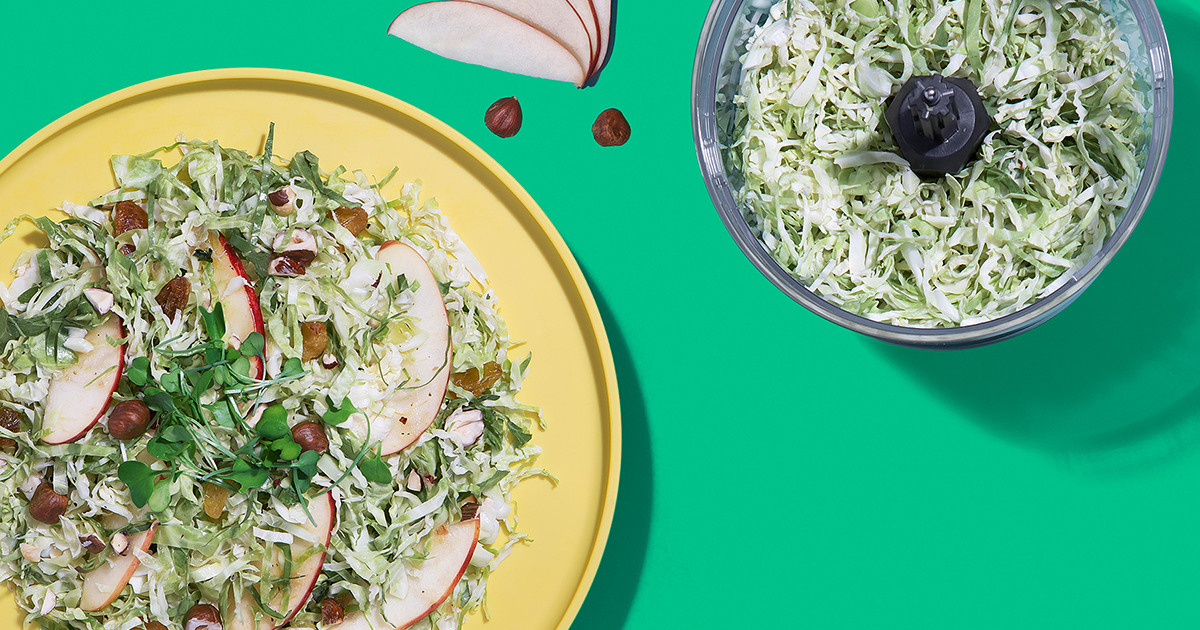 Food Processor Shaved Brussels Sprouts Salad with Apples