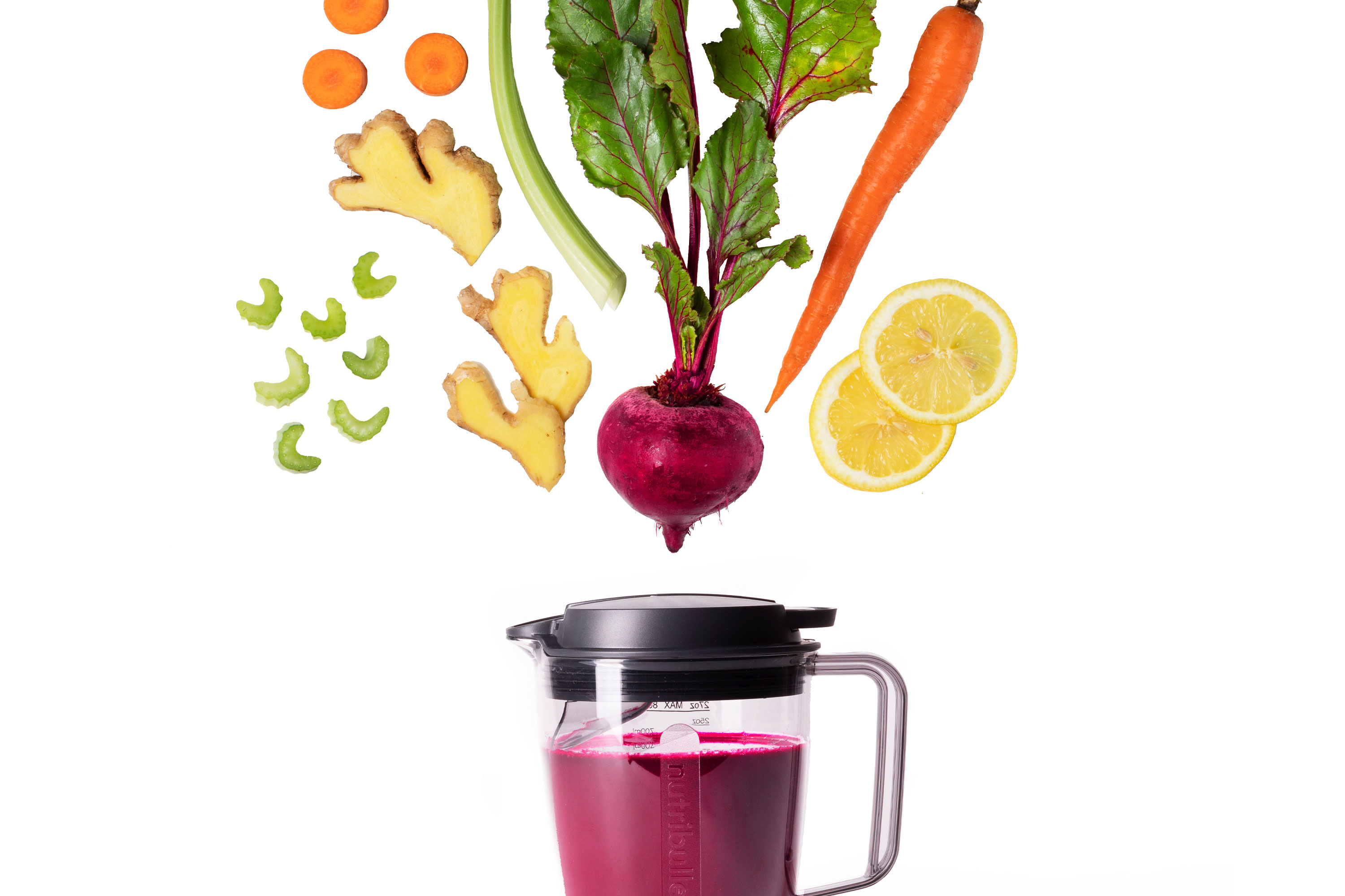 root vegetable juice with beets, lemon, carrot, ginger, and celery